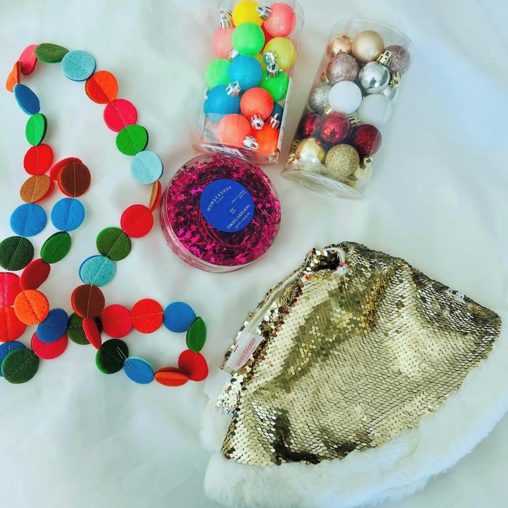 Small Mini Christmas Tree Decoration Lot Neon Rose Gold Sequin Ornaments Garland